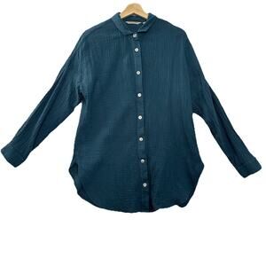 Soft Surroundings Gauzy Button Up Tunic Womens S Blue Long Sleeve Coastal Preppy
